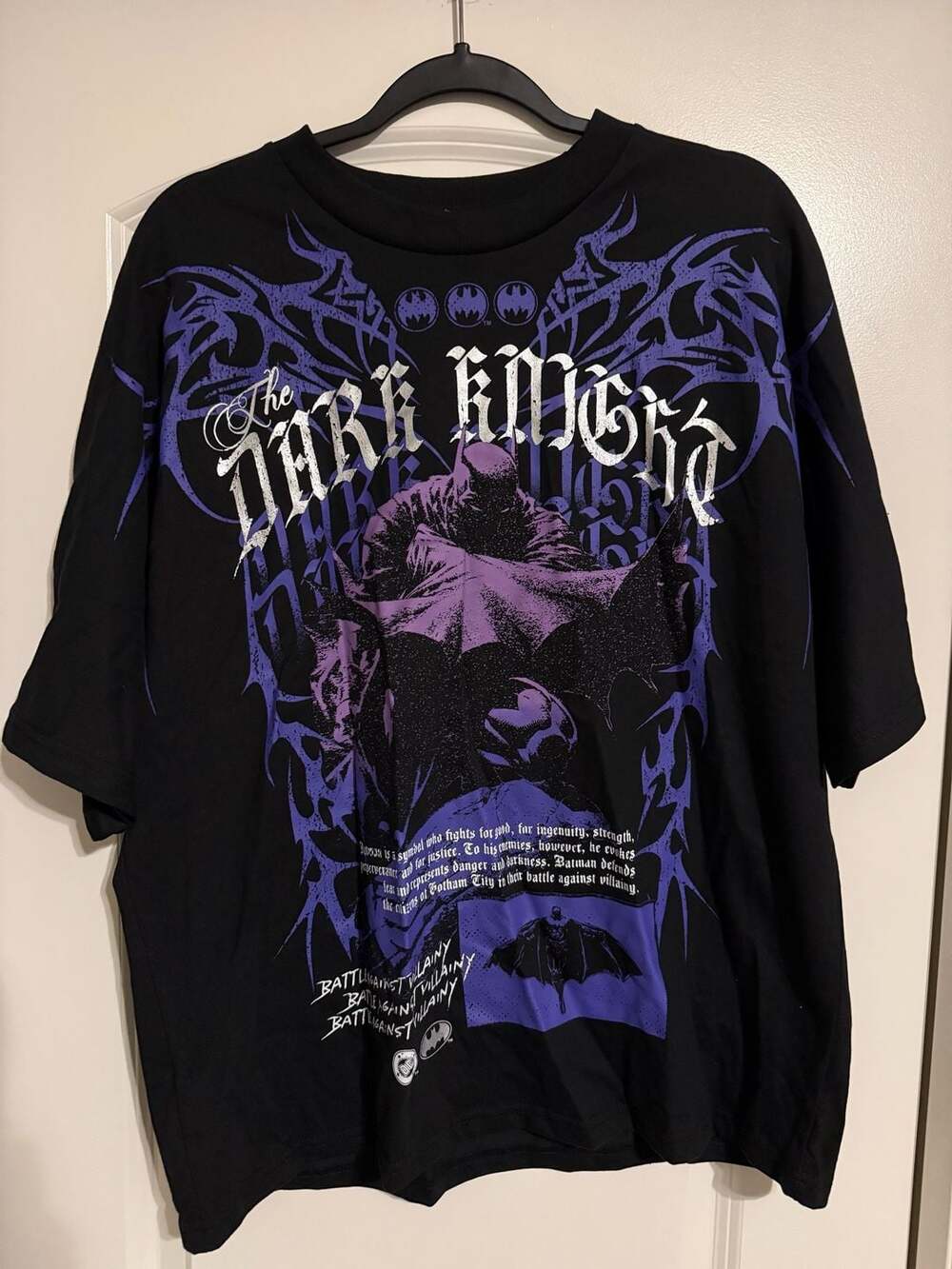 DC Comics Batman The Dark Knight Graphic Oversized T-Shirt Black Purple
